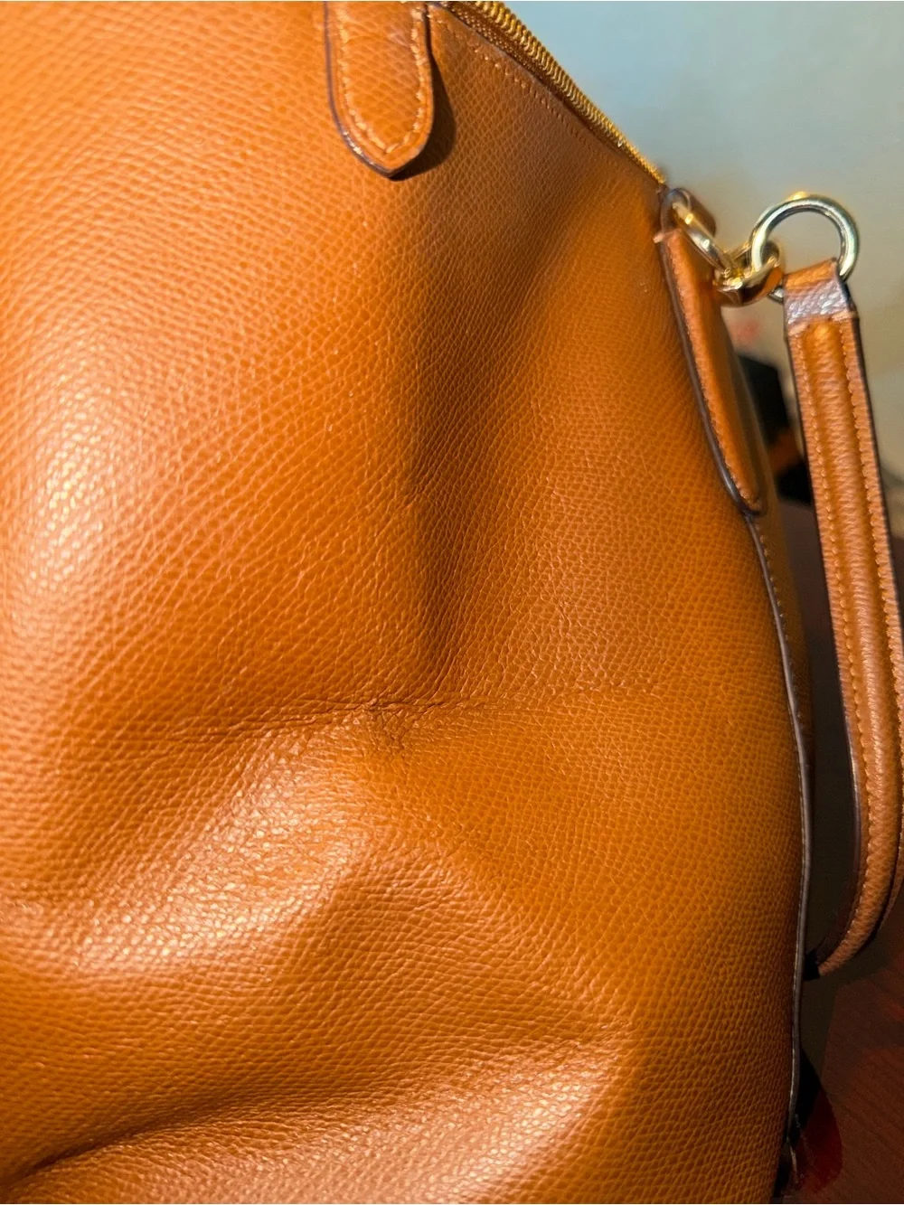 Coach Tan Pebbled Leather Tote with Gold Hardware - Picture 6 of 8